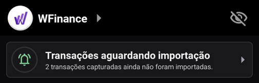 Alerta de transações capturadas na tela inicial