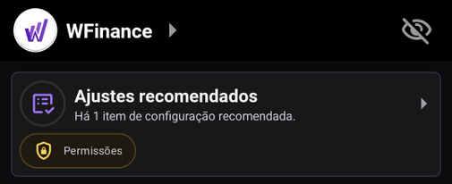 Aviso de permissões na tela inicial