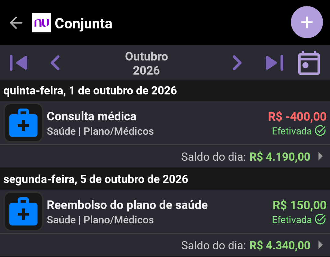 Consulta de R$ 400 e reembolso de R$ 150, os dois em Saúde